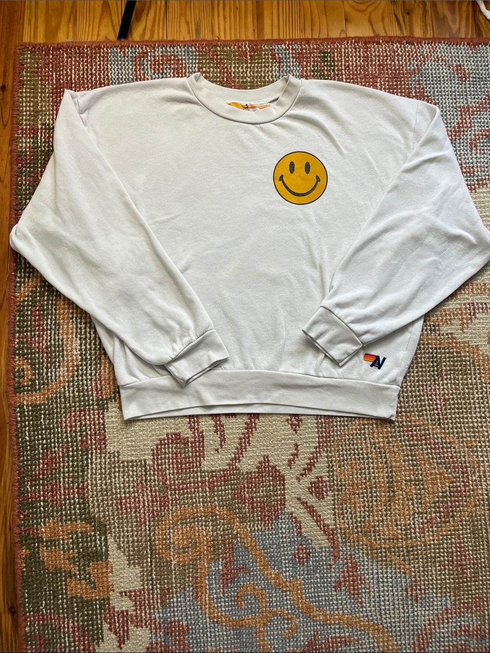 Aviator Nation Smiley Face Crewneck Sweatshirt Size S Yellow Patch Lightweight